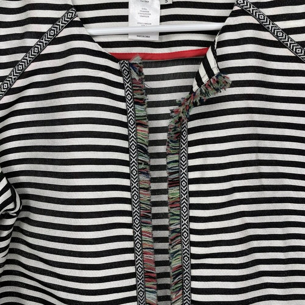 A LA CARTE Funfetti Black White Stripe Open Front Blazer Fringe Trim Wms Sz S - Picture 6 of 13
